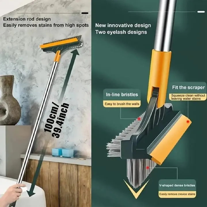 Bathroom Cleaning Brush with Wiper Upgraded 3 in 1 Tiles Cleaning Brush Bathroom Brush with Long Handle 180° Rotate Bathroom Floor Cleaning Brush Bathroom Cleaning Accessories