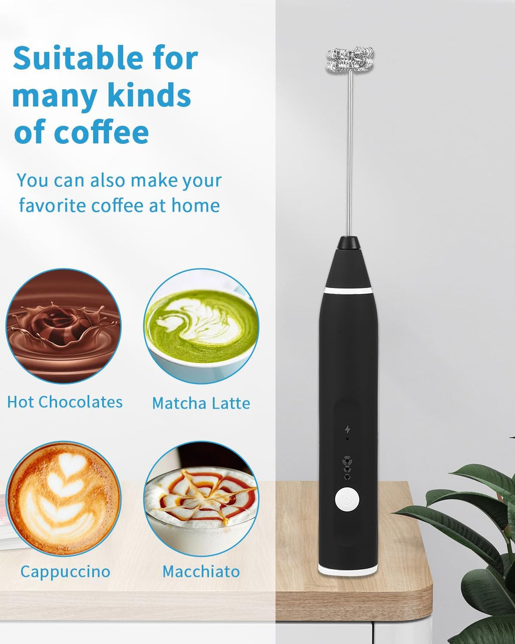 Milk Frother Handheld, Milk Frother Electric Rechargeable USB, Electric Whisk Powerful 14000rpm, Portable Coffee Frother, Mini Matcha Whisk
