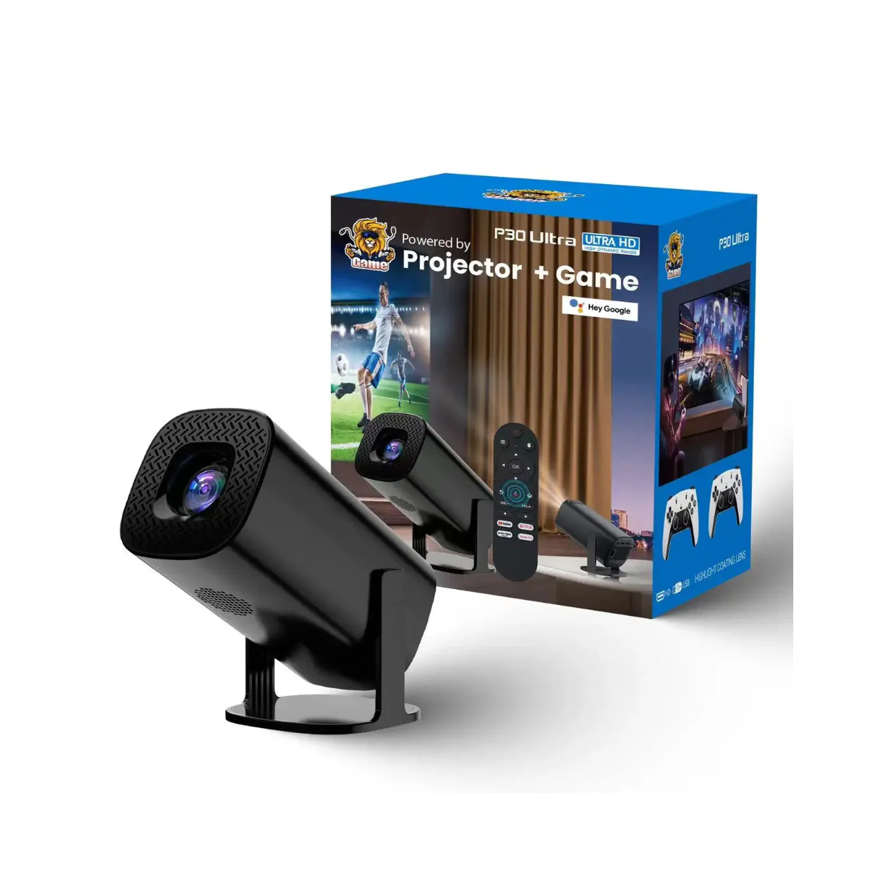 P30 Ultra Gaming Projector – 2025 New Arrival, 1080p LCD, 4K Supported, Android 11 with Dual WIFI, Bluetooth 5.0, Voice Remote, Home Theater