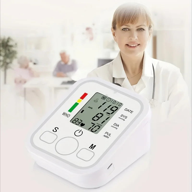 Automatic Arm Blood Pressure Monitor – Digital Sphygmomanometer with LCD Screen, Pulse Rate Detection, One-Touch Operation & Memory Function – Easy to Use at Home