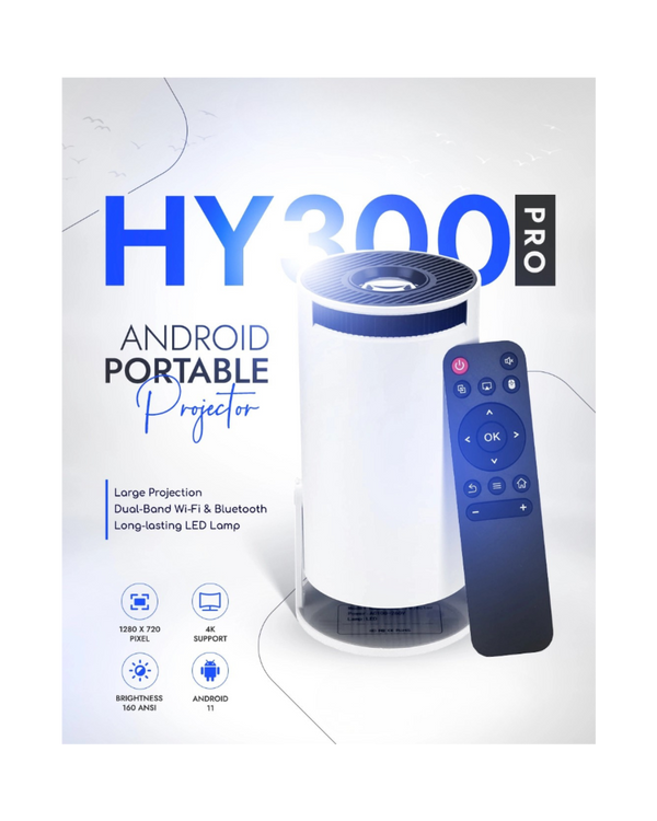 HY300 Pro Projector 4K Supported, Android 11, Dual Wifi6, 260 ANSI Lumens, Allwinner H713 BT5.0, 1080P 1280x720P, Home Cinema Outdoor Projector